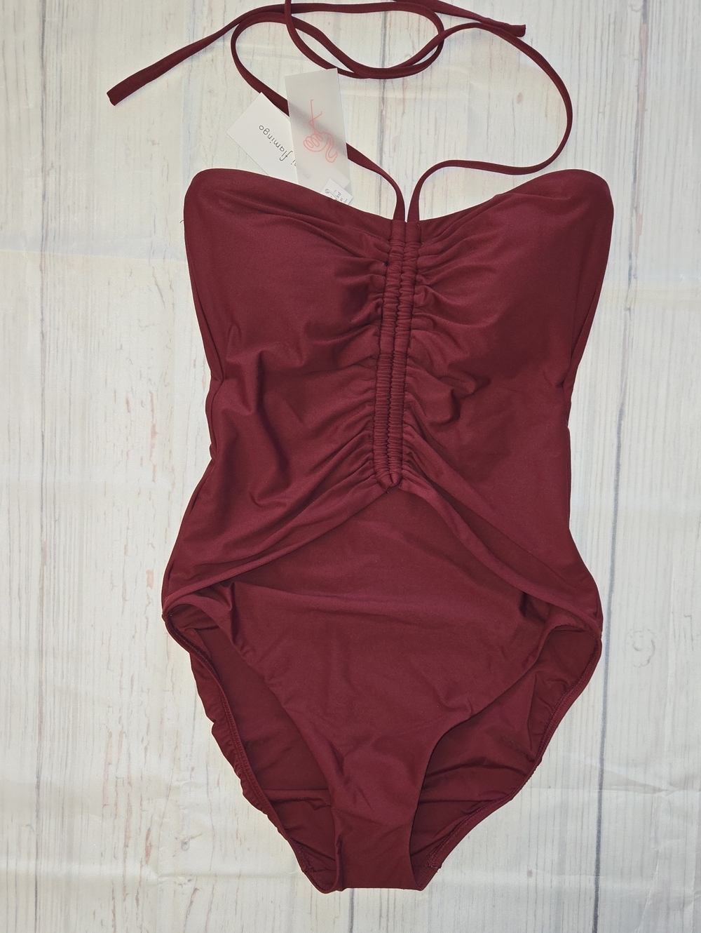 Mimi Flamingo Luma  Burgundy One-Piece Swimsuit with Front Ruching NWT Size 6
